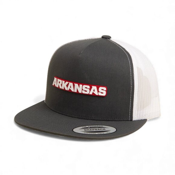 Arkansas Razorbacks ARKANSAS White Snapback Flat Bill Trucker Hat- Charcoal/ WHT - Picture 2 of 3